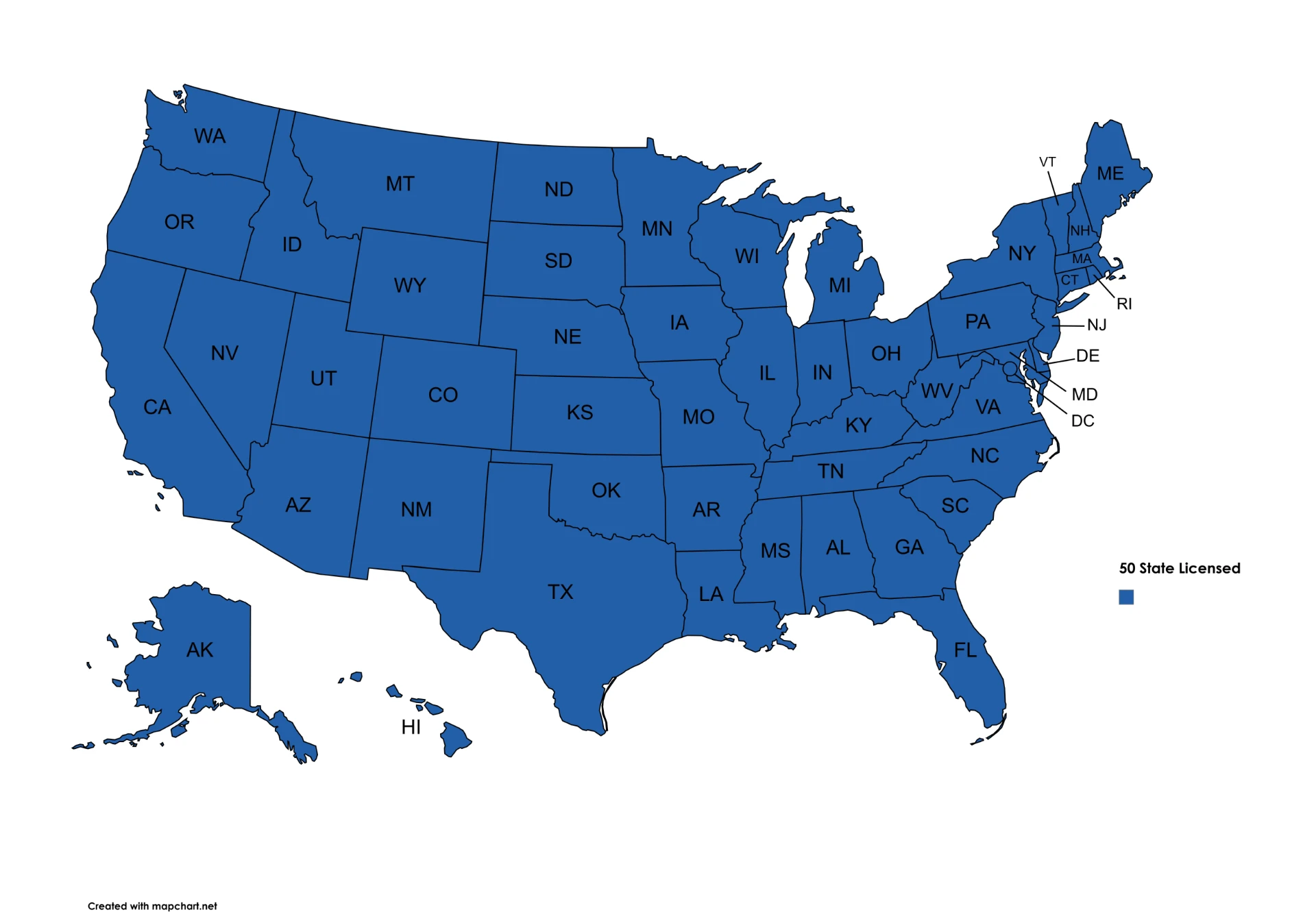 Map of the United States showing ProCompounding Pharmacy licensed to ship prescriptions in all 50 states and the District of Columbia