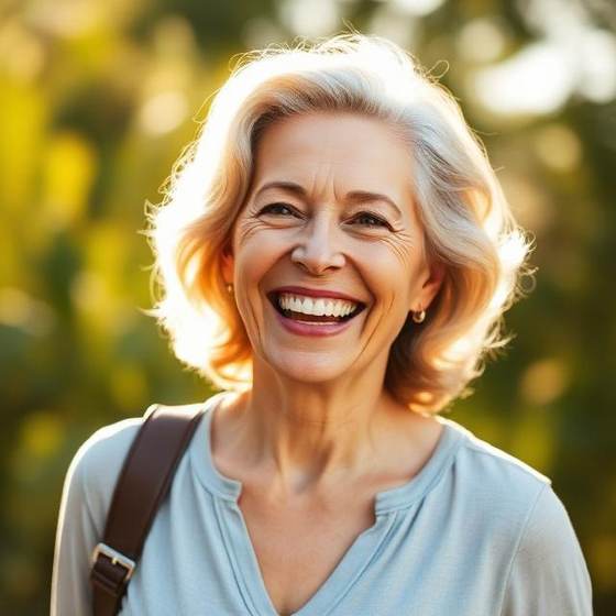 Happy woman feeling vibrant after hormone replacement therapy